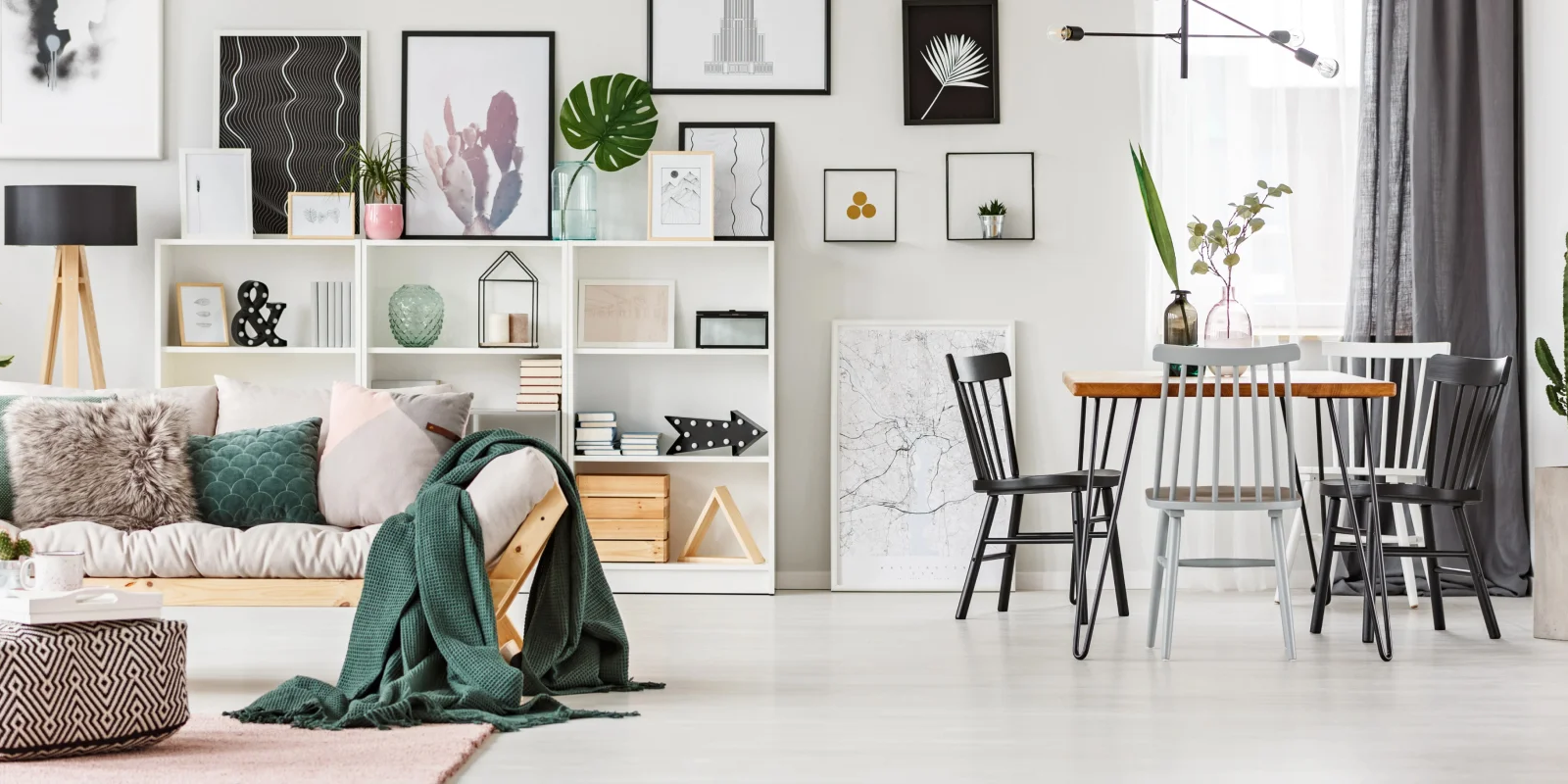 modern living room with pink area rug