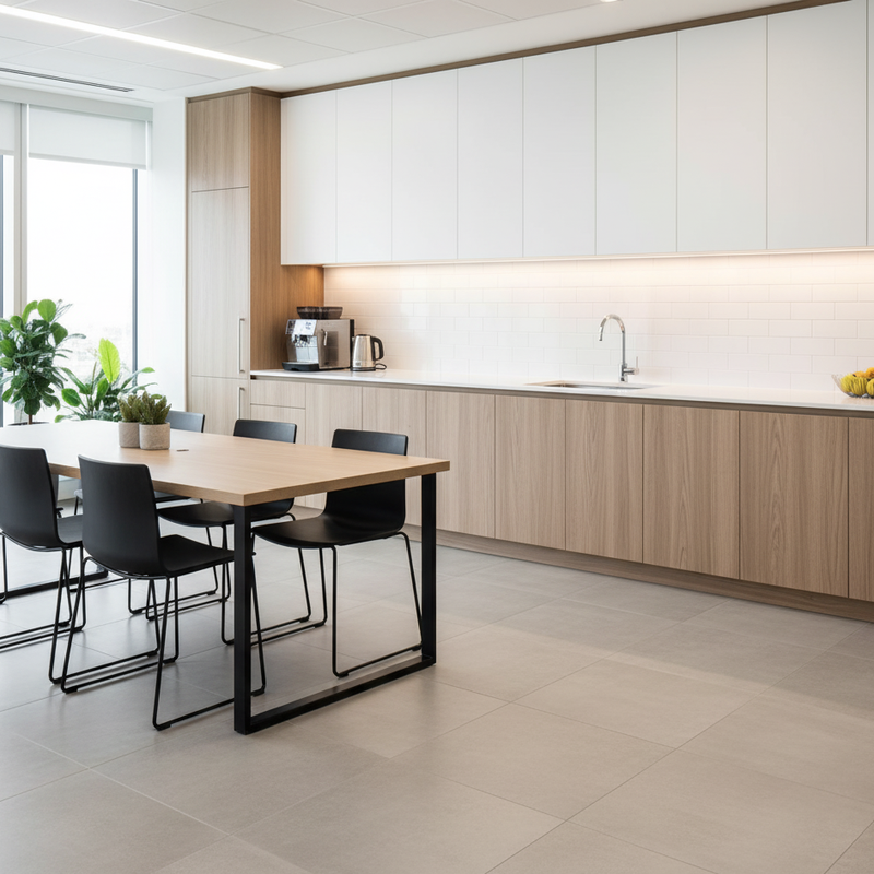 Ceramic tile flooring in a coporate lunch room