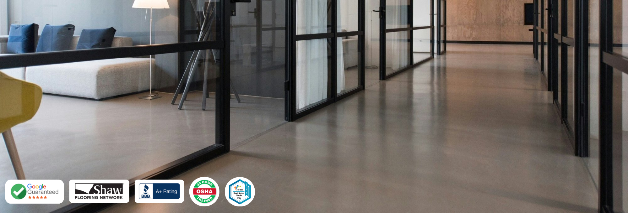 Commercial flooring in a modern office space promoting certified flooring experts at Philadelphia Flooring Solutions in Cherry Hill, NJ and PA