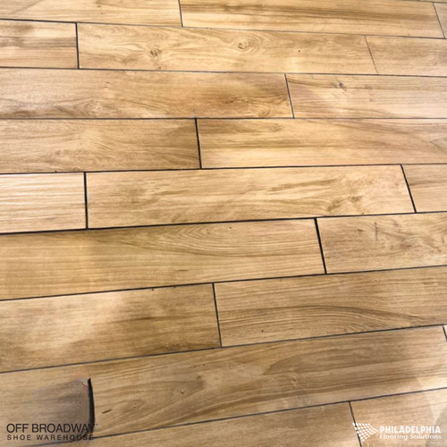 Philadelphia Flooring Solutions's commercial flooring work for Off Broadway Shoes in Philadelphia, PA